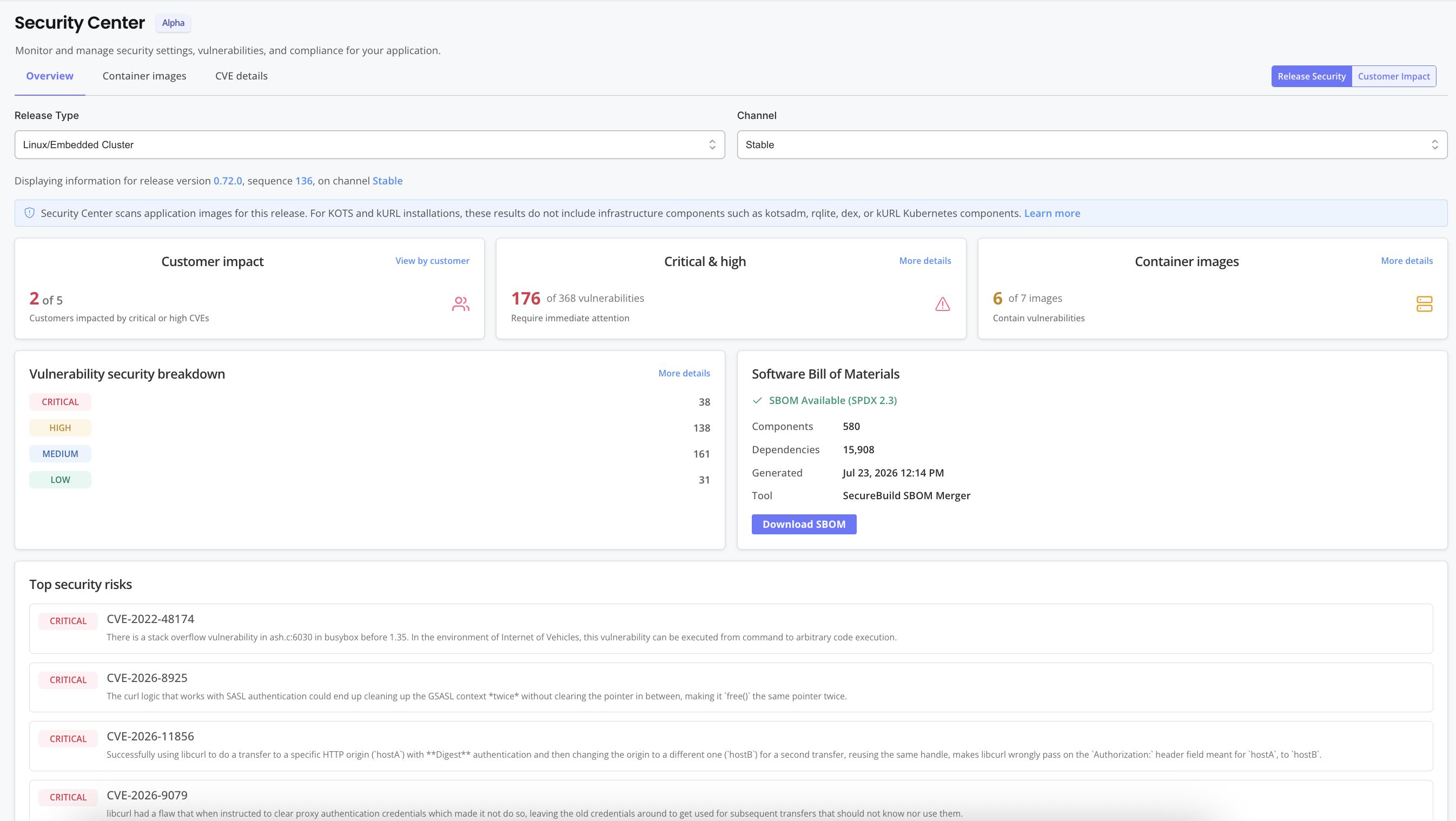 Security Center dashboard